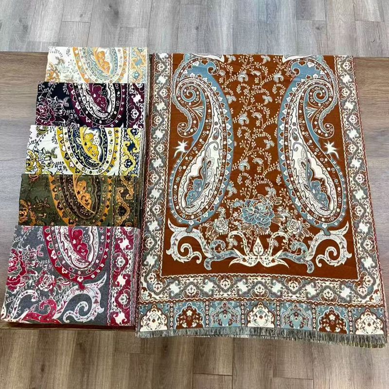她信跨境秋冬植物印花佩斯纹利花朵图案ins风设计感围巾scarves|undefined