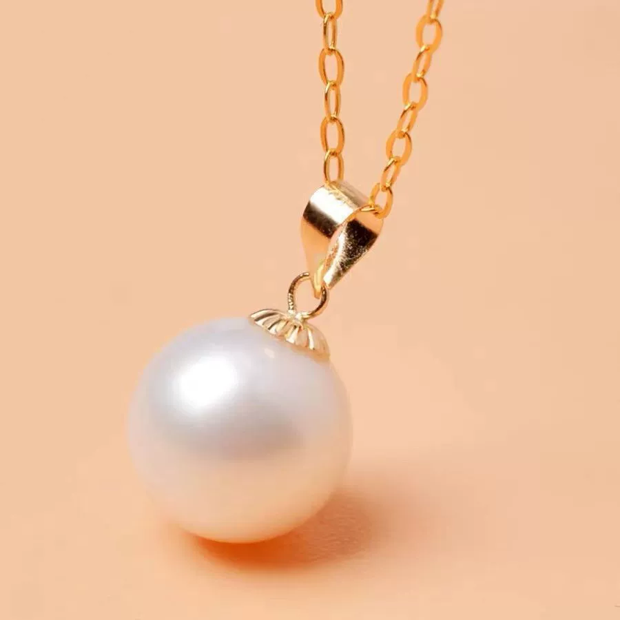 Золотое ожерелье из чистого золота 18 карат, кулон из натурального пресноводного жемчуга, цепочка на ключицу, K золото, женский практичный подарок на день рождения, новый стиль