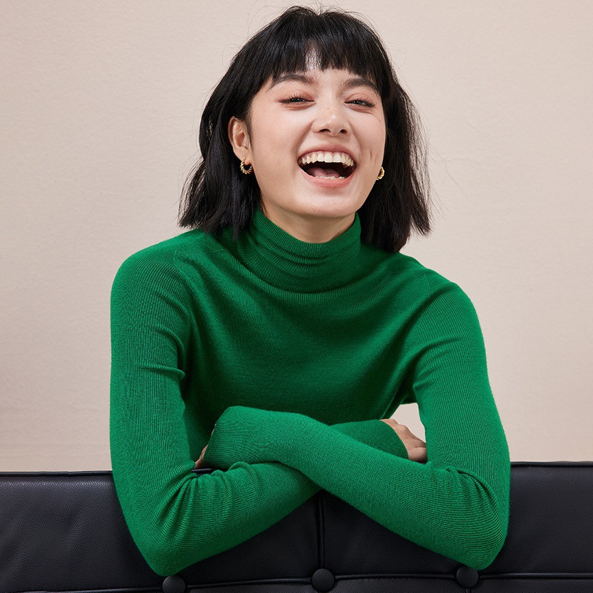 一件代发羊毛针织毛衣羊毛衫女高领打底衫秋冬内搭红色针织套头衫