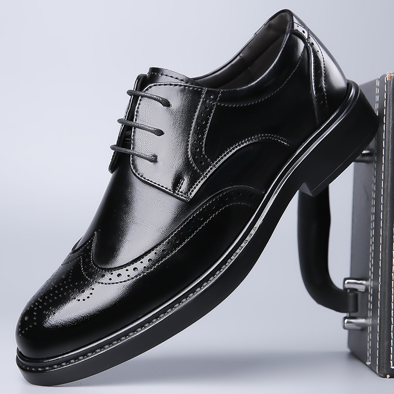 Men's Leather Brogue Formal Shoes For Weddings And Business_voghion.com