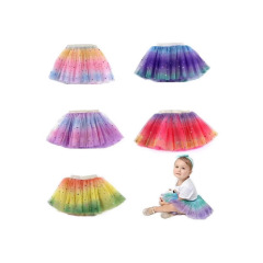 新しい子供の薄い紗の五角星の虹のスカートの網の糸の王女のスカートの欧米の子供服のショーのスカートのtuu