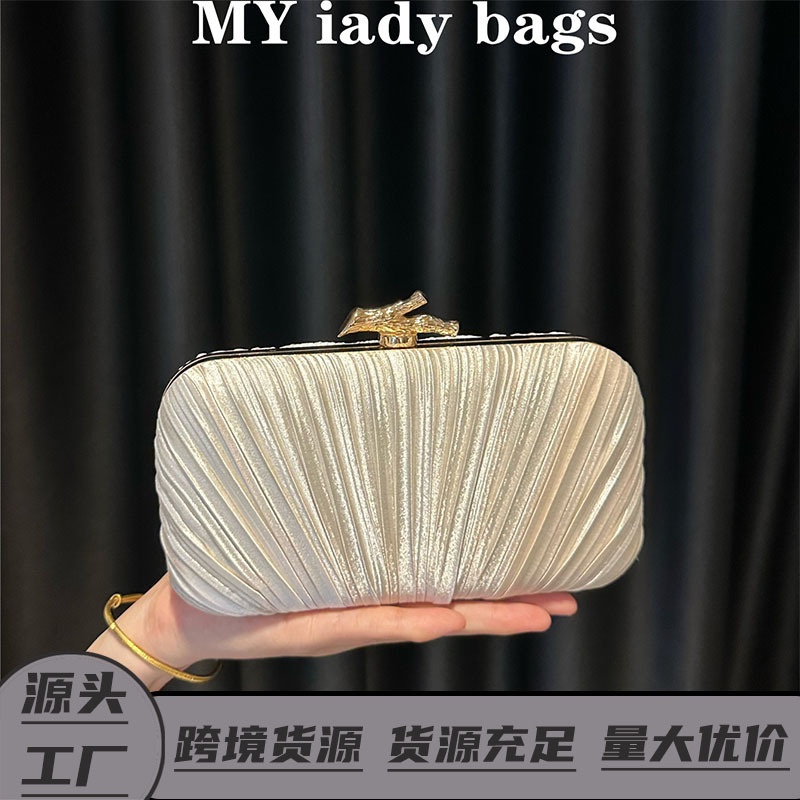 2025 Cross-Border New Retro Dinner Bag Women's Crossbody Bag High-End Clutch Bag Evening Bag Pleated Box Bag