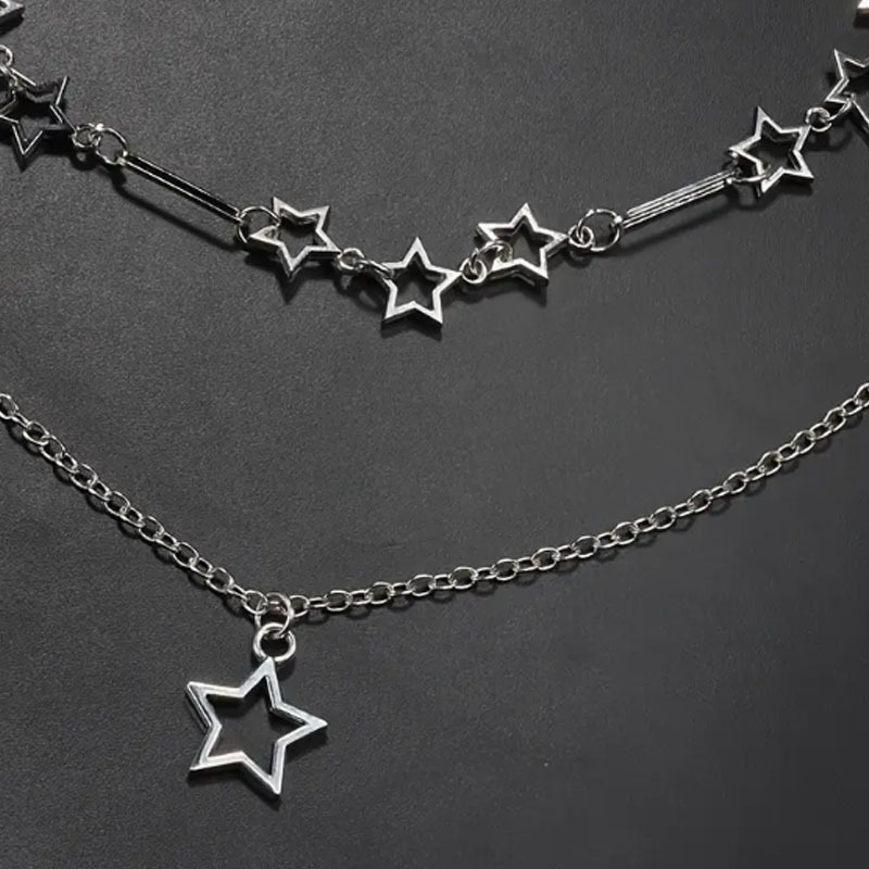 Ensemble de deux colliers étoiles Y2K, colliers superposés tendance, adaptés aux femmes_voghion.com