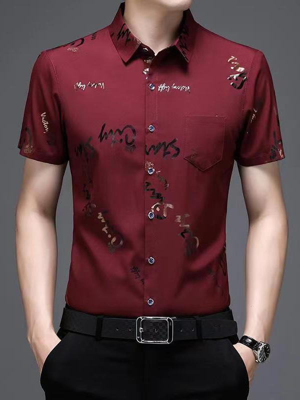 Nueva camisa floral de media manga para hombre de verano de seda de hielo sin planchar camisa de manga corta de moda para hombre camisa floral de solapa superior