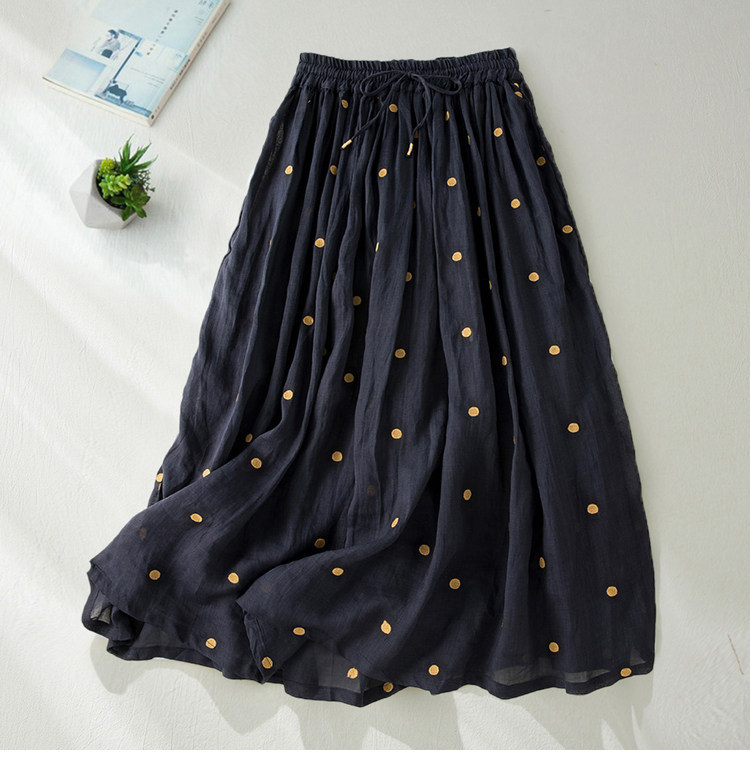 Chân váy xếp ly dáng chữ A cạp cao cotton hai lớp kiểu Nhật — Xanh lông mòng đen chi tiết 12