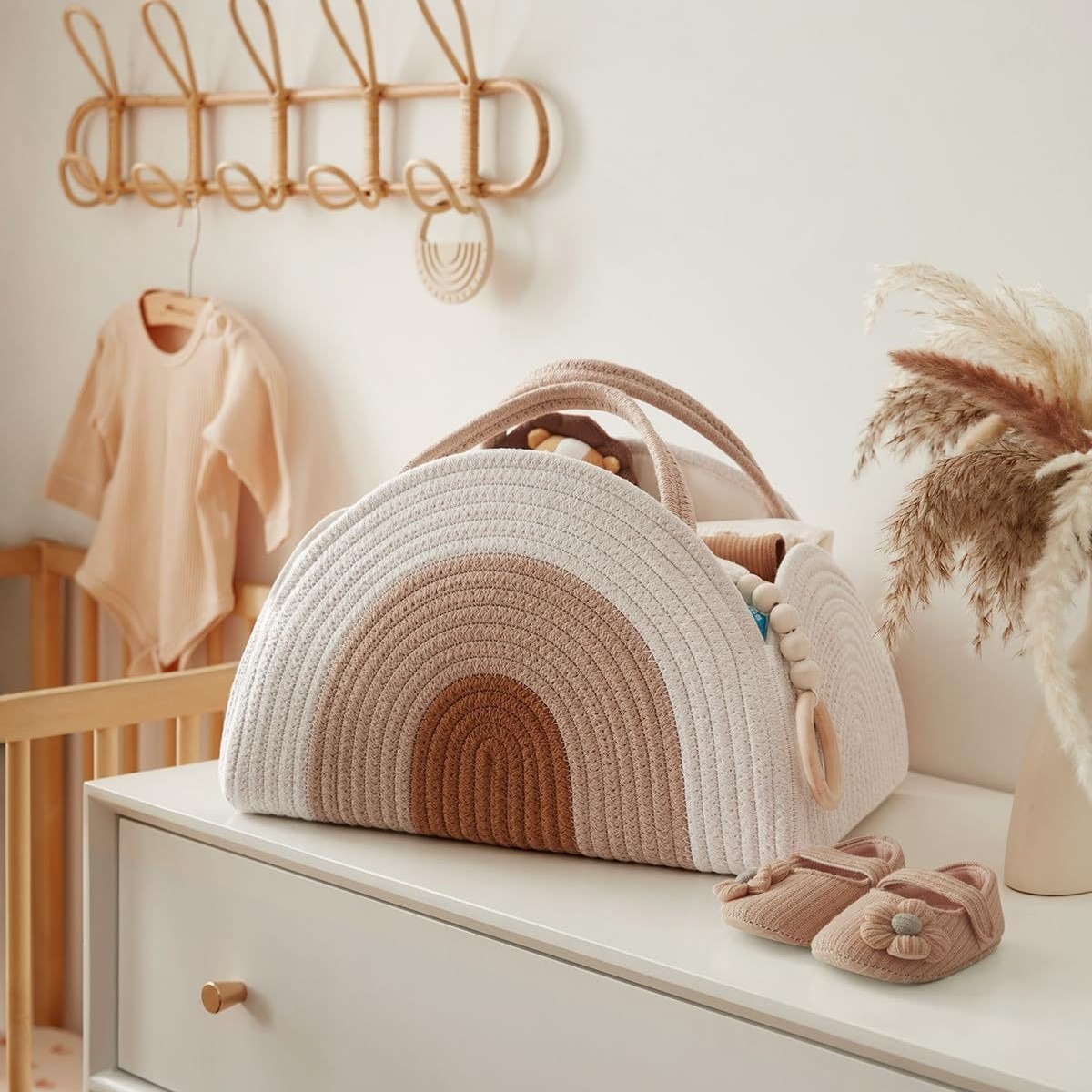 Cesta de pañales para bebés tejida transfronteriza bolsa de mamá oficina bolsa de mano estilo ins cuerda de algodón bolsa de almacenamiento tejida portátil