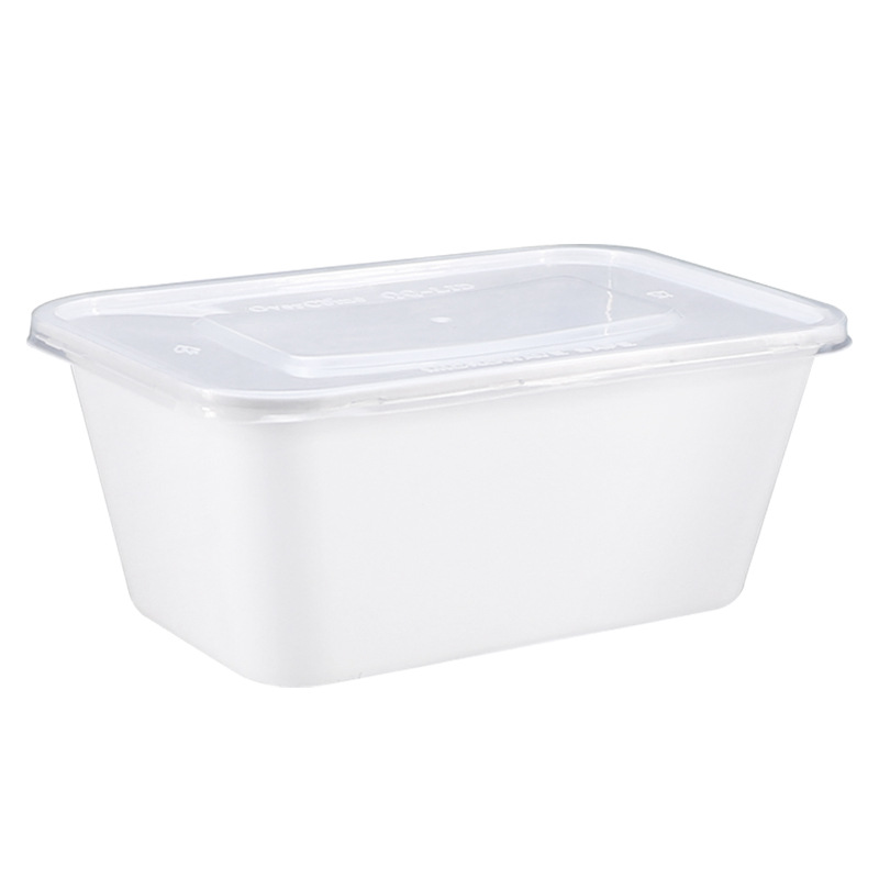 Fábrica en stock caja de almuerzo desechable rectangular transparente blanco 750ml para llevar embalaje caja de comida rápida caja de almuerzo cuadrada