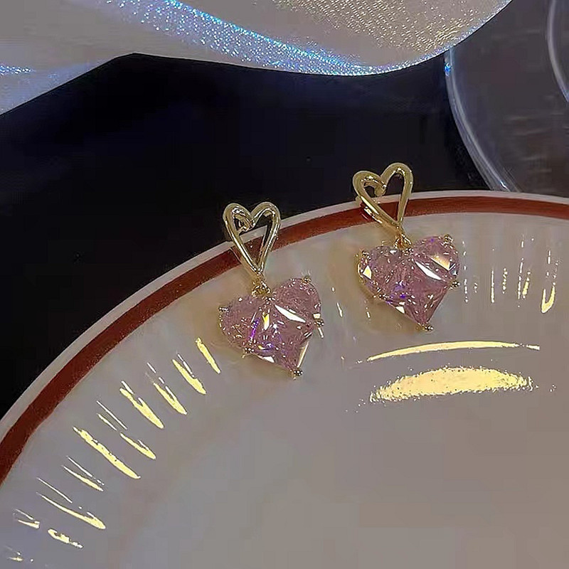 Autumn pink love zircon earrings 2022 new fashion temperament High sense earrings niche luxury earrings for women