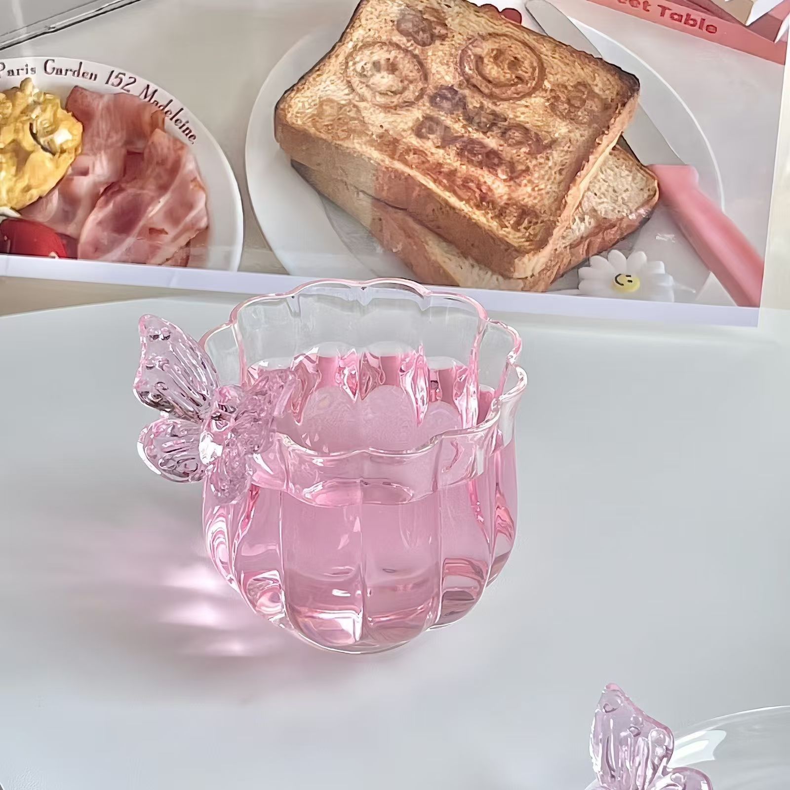 869g Weight Water Bottles Kitchen and drinking utensils 1 Piece Quantity Home, Tea Party Occasion Glass Material Solid Color, Butterfly Pattern Elegant, Cute Style Elegant Cute Solid Color Butterfly Glass Water Bottles 1 Piece 2