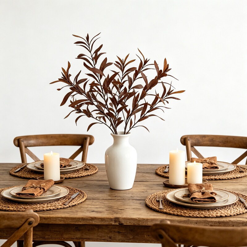 Cross-border Amazon Autumn Olive Leaf Artificial Eucalyptus Branch Autumn Decoration Simulated Flowers Halloween Thanksgiving Decoration