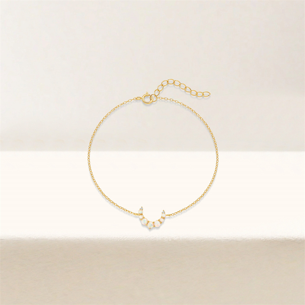 Moon Pattern S925 Sterling Silver Diamond-Embedded Opal Moon Necklace Bracelet Earrings Set New Best Seller In  High-End Jewelry Set