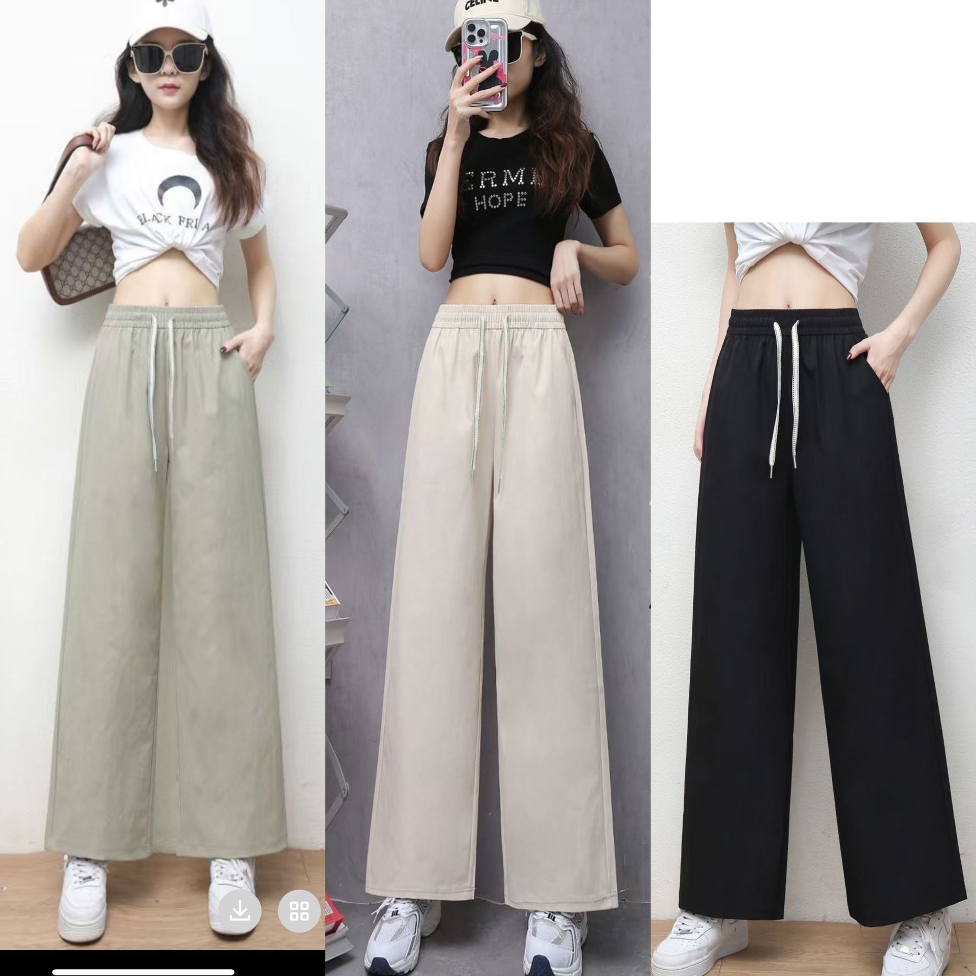 2025 Summer New Style Protein Cotton Straight Leg Pants Women's Elastic Waist Loose plus size High Waist Slimming High Stretch Casual Pants