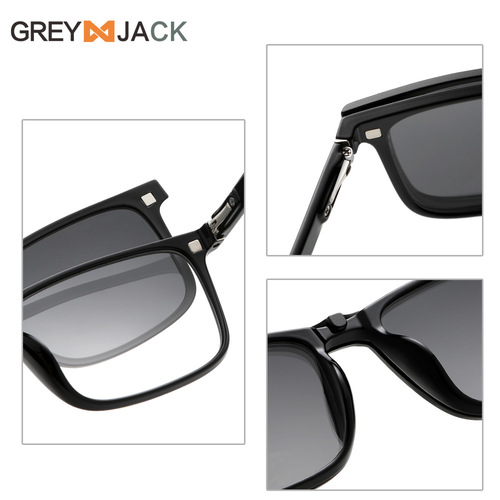 Square magnetic glasses frame three-in-one TR90 polarized sunglasses myopia set flat mirror sunglasses for men 6212