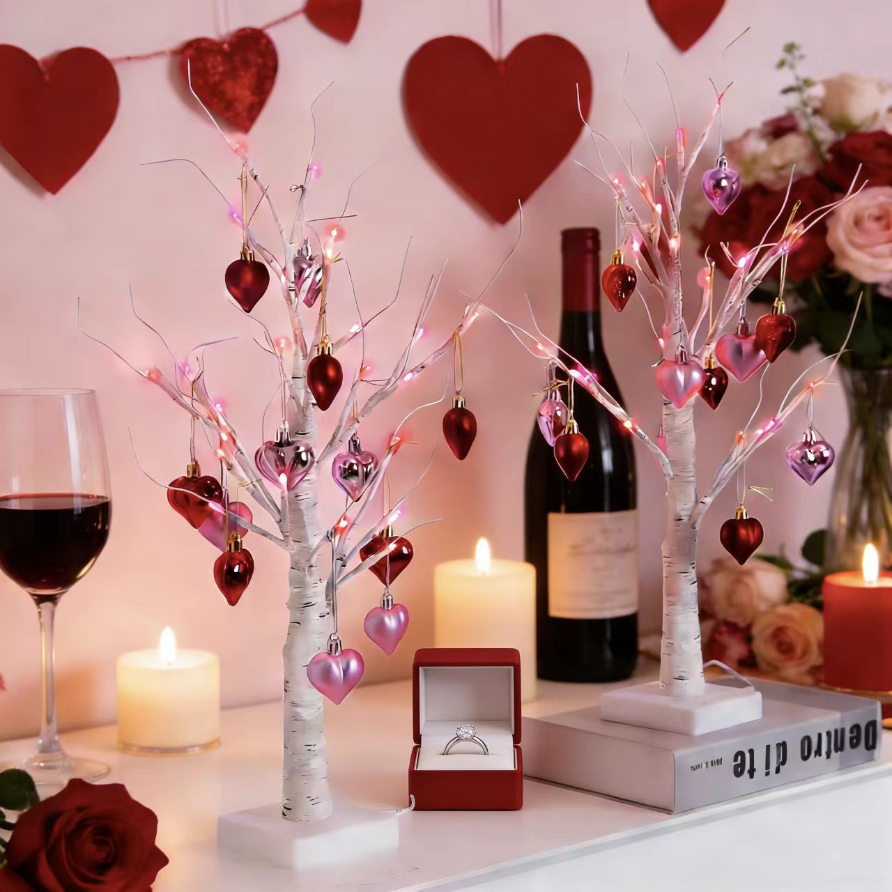 Día de San Valentín regalo LED rojo amor blanco abedul lámpara de árbol de luz creativa para las niñas lámpara de noche lámpara de decoración de la habitación