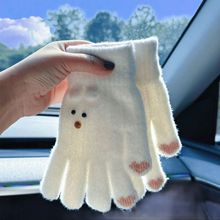 手套学生韩版加厚毛绒保暖卡通情侣款骑车五指护手眼睛女冬可爱