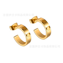 卡地家螺丝钉C形钛钢耳环时尚钛钢耳钉工厂18K彩金圆形高级现货耳