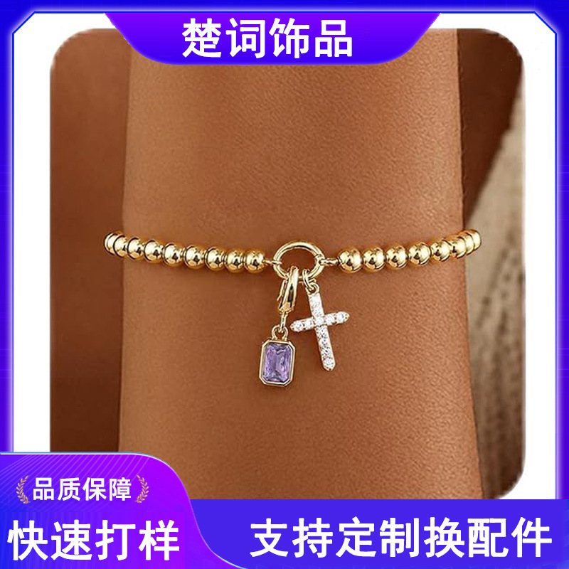Cross-border cross birthstone beaded bracelet birthday gift twelve birthstones elastic gold beaded bracelet Cross-border cross birthstone beaded bracelet birthday gift twelve birthstones elastic gold beaded bracelet
