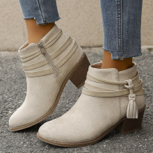 TEMU海外仓一件代发跨境Inspired Mid Heel Platform Ankle Boots