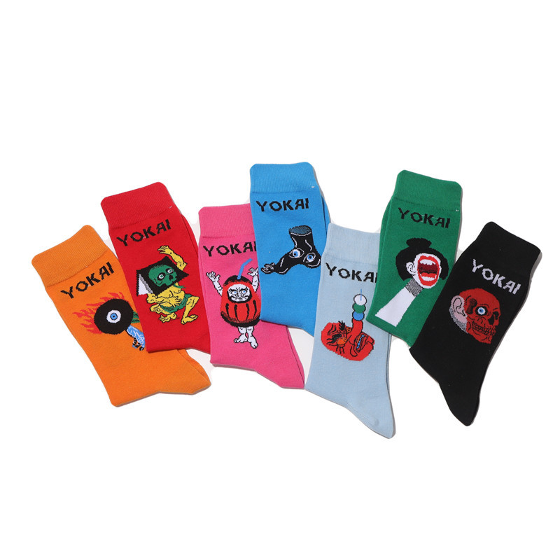 Male Japanese Monster Animation Socks Female Cotton Monster Story Sock Cartoon Personality Trend Boat Socks-5Prs 34 Undefined