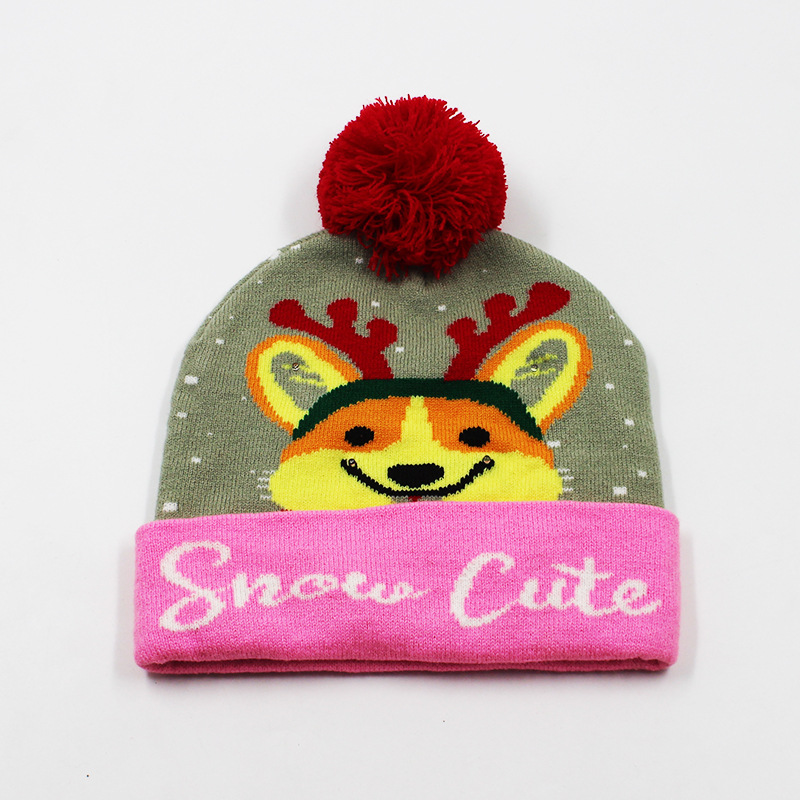 Fabricante transfronterizo de gorros navideños europeos y americanos tejidos en jacquard, gorros navideños de lana con luces LED, gorros navideños con pompón y bufandas. image 34