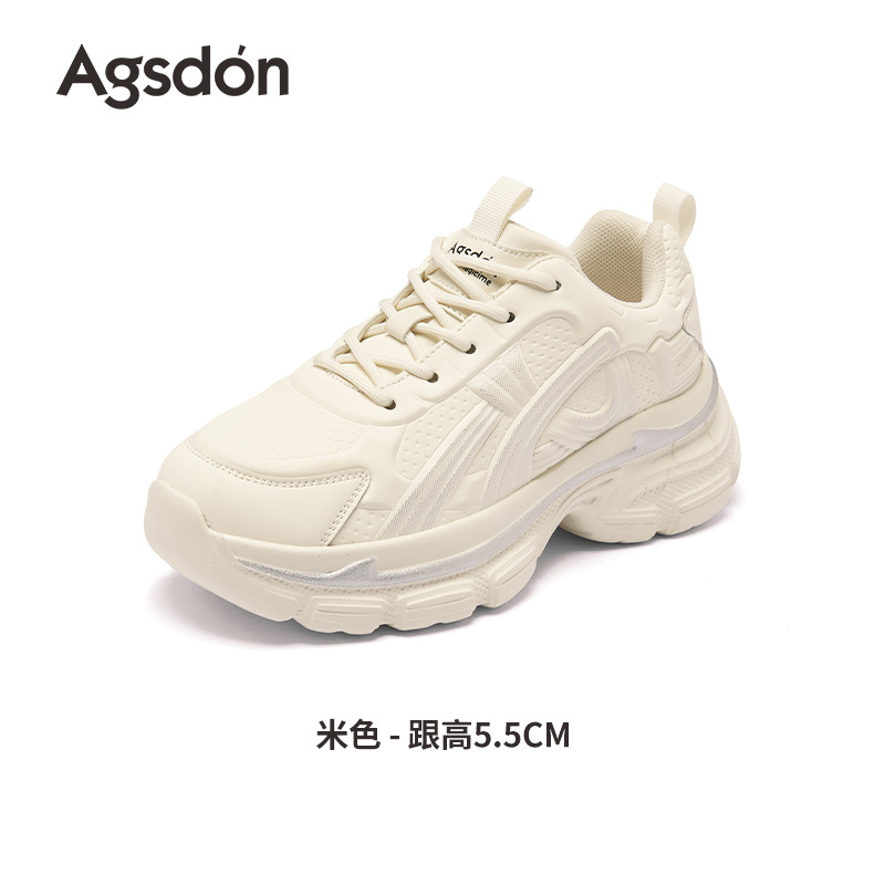 Augu Shi Deng zapatos blancos para padres mujeres 2025 nuevos estudiantes de otoño zapatos deportivos de suela gruesa zapatos casuales de montaña ligeros