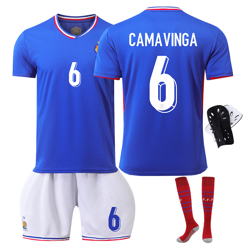 2024欧洲杯法国主场足球服6号卡马文加球衣儿童成人队服跨境专供