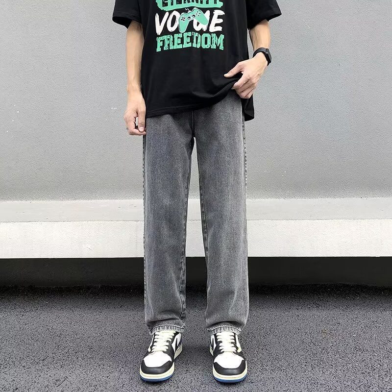 Nuevos jeans de calle alta marca de moda para hombres rectos sueltos europeos y americanos guapos pantalones largos de pierna ancha de calle fritos jeans de moda