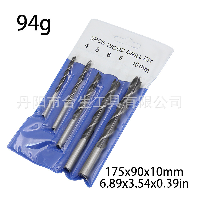 Juego de 5 piezas de brocas para carpintería de tres puntas de 4 mm, 8 mm y 10 mm, juego de herramientas para agrandar y perforar agujeros en madera.