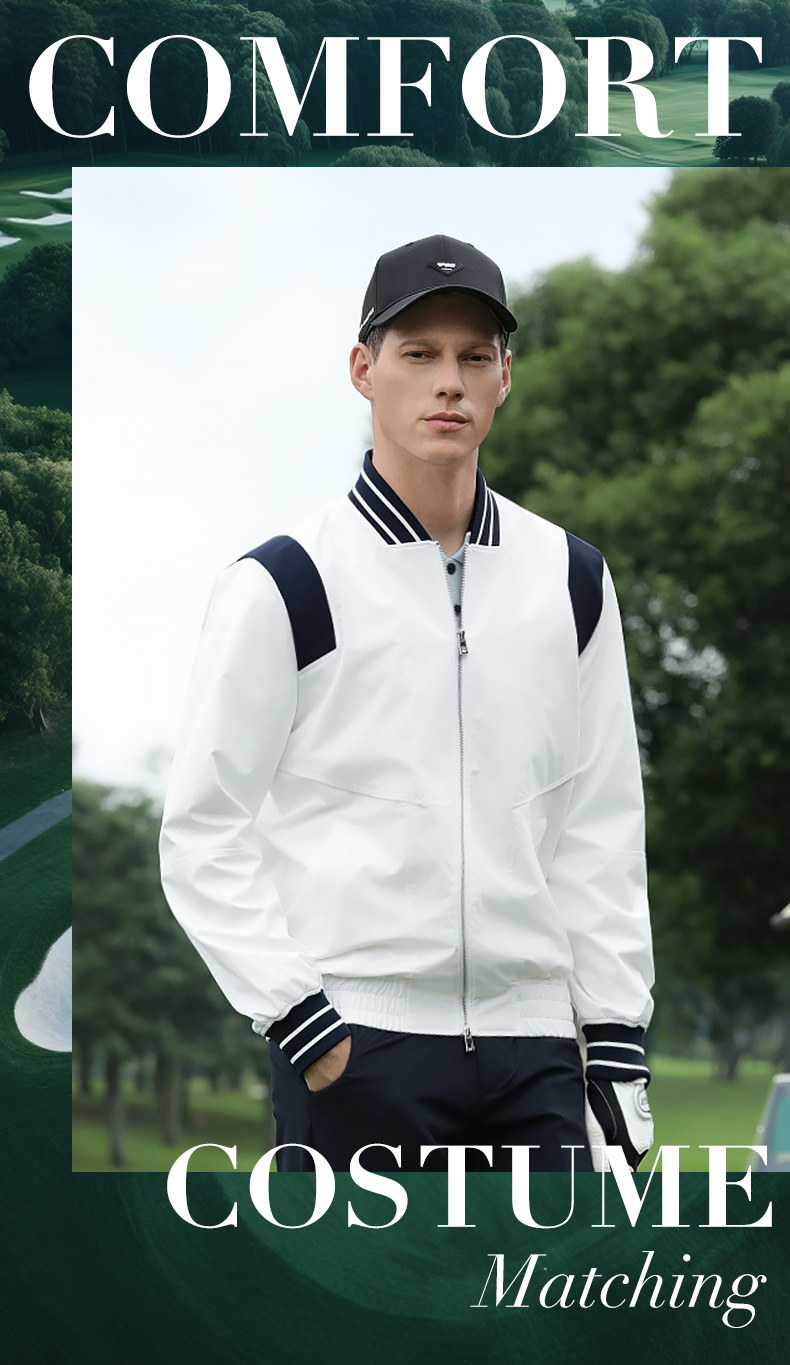 Áo khoác gió golf nam PGM chống thấm nước, cổ bóng chày, mùa thu đông — Áo khoác trắng [chống thấm nước/chống gió/khóa nhiệt độ/cổ áo bóng chày] YF814 chi tiết 2