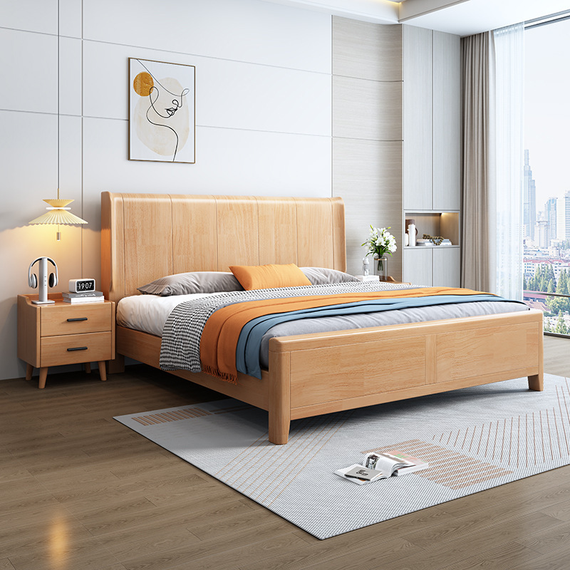 Factory Direct Sales Brand Rubber Wood Nordic Solid Wood Bed Simple European Light Luxury Modern Simple European Style High-End Master Bedroom Economical