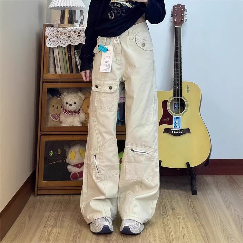 American-Style Workwear Flared Jeans for Women, 2026 Spring and Autumn New Low-Waist Slimming Multi-Pocket Design Floor-Length Pants