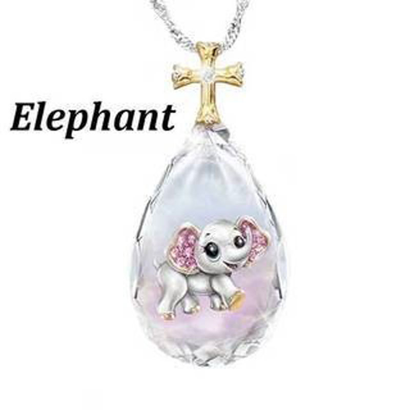 Yunjin transfronteriza nueva cruz de cristal europeo y americano de dos colores colgante simple moda animal serie collar image 2