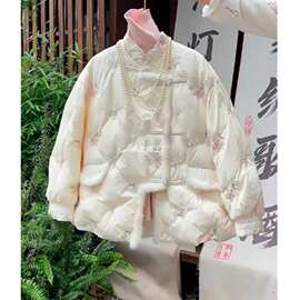 2025新中式国风白色盘扣绣花羽绒服秋冬新款奶fufu小香风气质外套