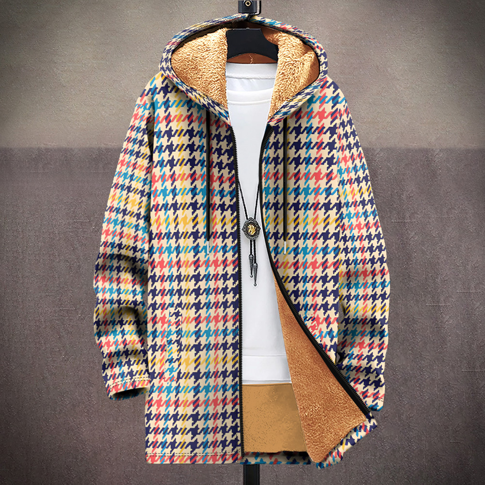 New men's multi pattern cotton jacket with plush insulation 3D printed hooded cardigan zipper pocket thickened British_voghion.com