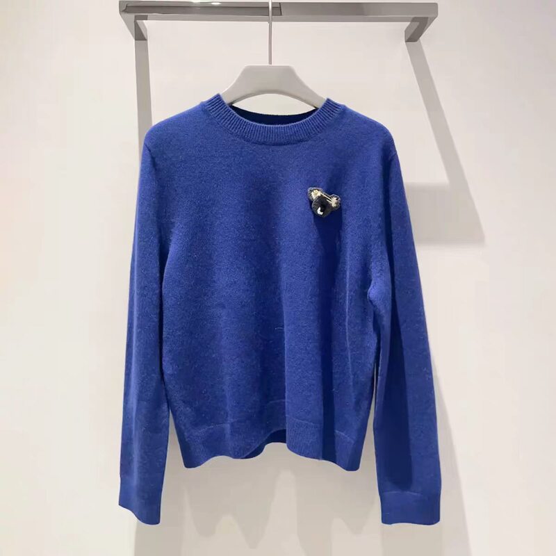 In stock: 2026 autumn new model round-neck cartoon embroidered blue pullover sweater In stock: 2026 autumn new model round-neck cartoon embroidered blue pullover sweater
