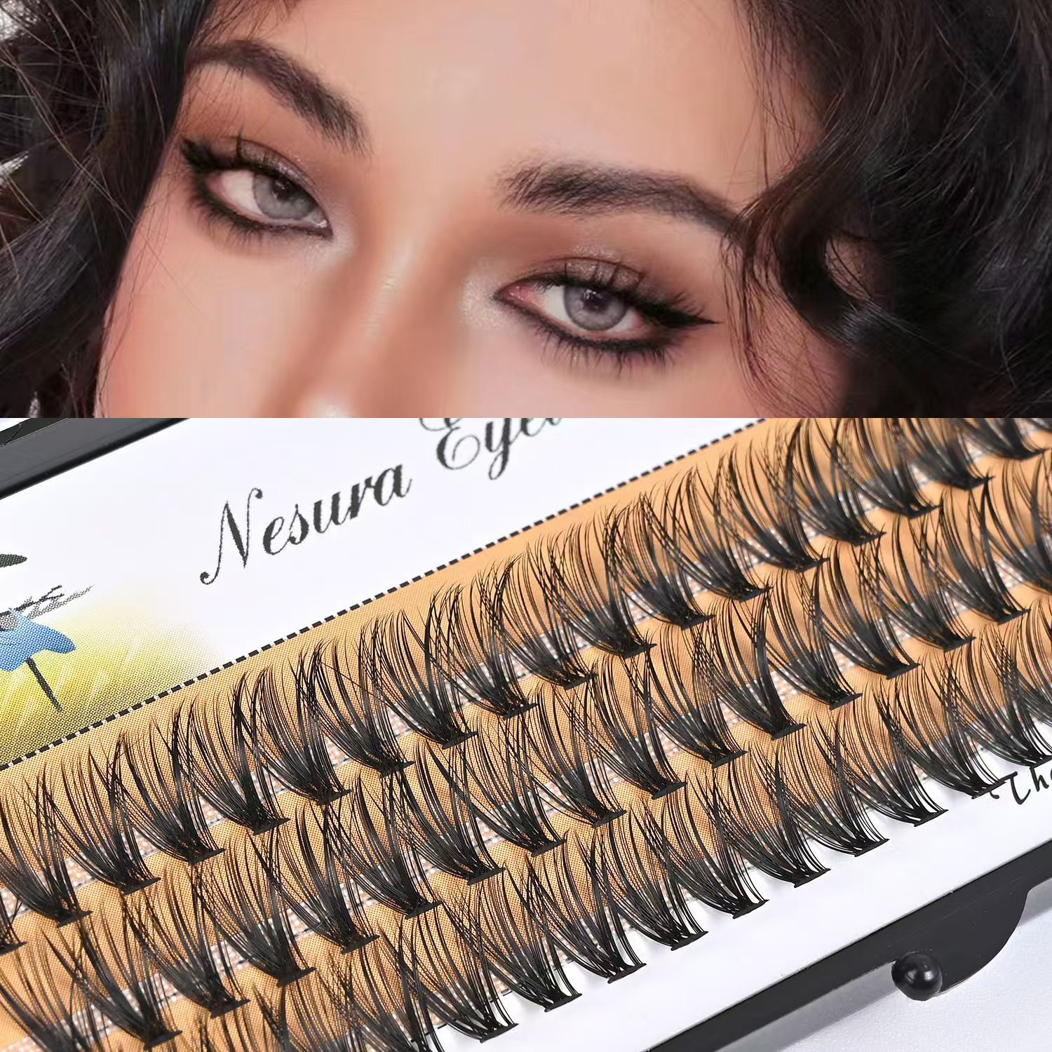 10P vello falso pestañas ultra suave de agua de fusión en caliente, un solo racimo de imitación natural de las pestañas de la madre, pestañas autoinjerto