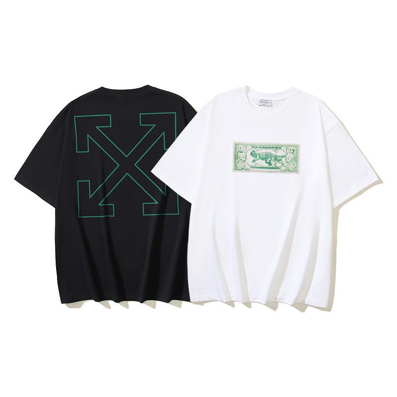 2026 Spring/Summer New Ow Crocodile Money Pattern Round Neck Pullover Short Sleeve Unisex Style Wholesale Dropshipping 2026 Spring/Summer New Ow Crocodile Money Pattern Round Neck Pullover Short Sleeve Unisex Style Wholesale Dropshipping