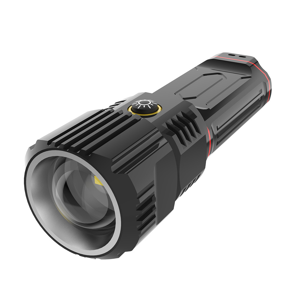 Nueva linterna al aire libre láser blanco multi-función estiramiento zoom resaltar hogar lámpara de iluminación de emergencia de larga resistencia