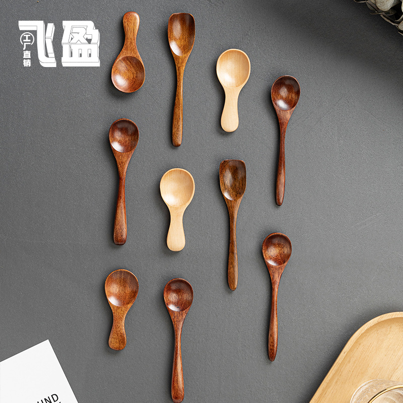 Mini cuchara de té mango corto de madera boca ancha medicina cuchara de excavación de madera de loto cuchara de helado cuchara de postre pequeña cuchara de condimento cuchara de madera pequeña