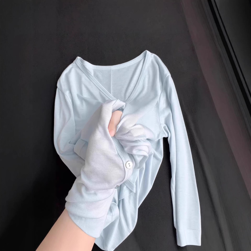 Cardigan Jacket in Milk Blue for Women, Summer Sun Protection Cover-Up Top with Thin Mesh Fabric and Cooling Effect Cardigan Jacket in Milk Blue for Women, Summer Sun Protection Cover-Up Top with Thin Mesh Fabric and Cooling Effect