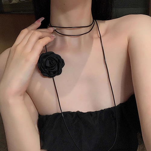 Black and white flower choker rose choker neck flower neckband necklace women's neck collar camellia clavicle chain