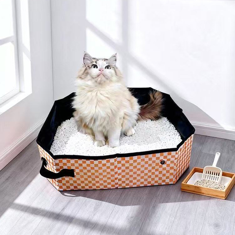 오렌지 체크무늬 [고양이 배변 상자]