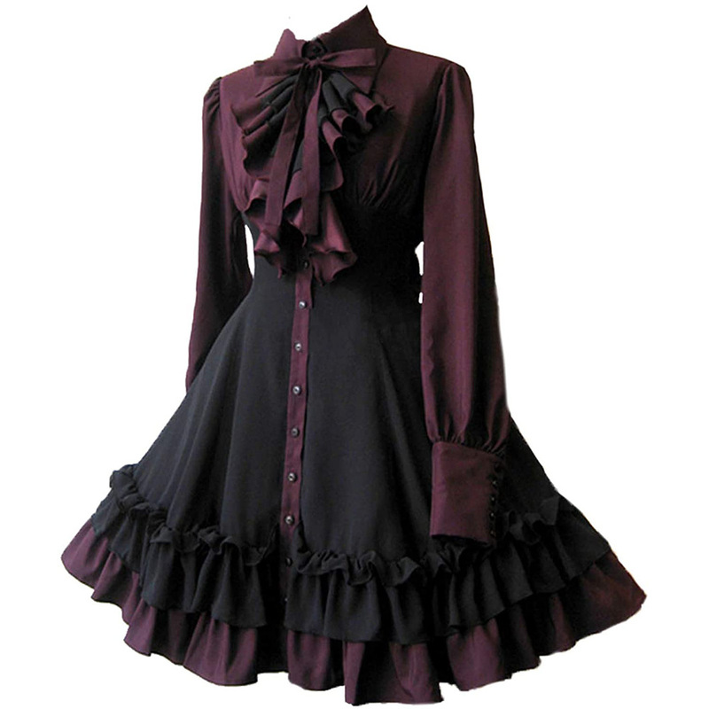 Medieval Gothic Bow Dress Renaissance Steampunk Women's Dress Cos Suit Two-Dimensional Animation