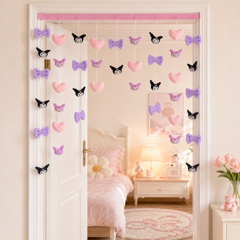 Heart-Shaped Creative Plush Ball Door Curtain, No-Punch Hanging Style with Bow, Star, and Heart Beaded Curtain Heart-Shaped Creative Plush Ball Door Curtain, No-Punch Hanging Style with Bow, Star, and Heart Beaded Curtain