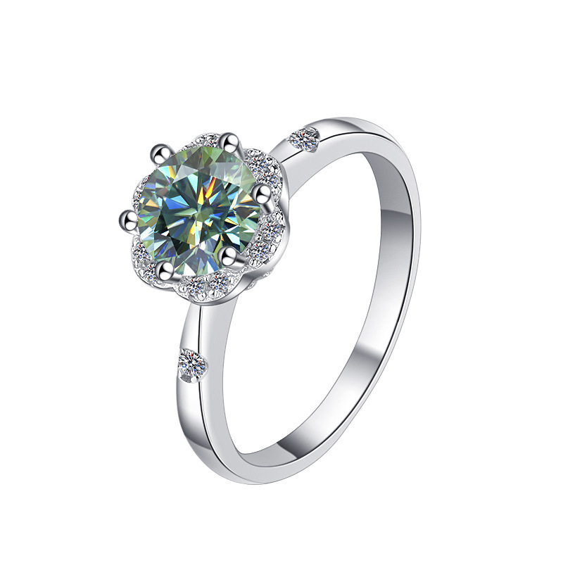 s925 スターリングシルバー指輪クロスボーダーオリジナルカラー宝石 1 カラットインターネット有名人の結婚指輪卸売 D カラーモアッサナイトリング花束|undefined