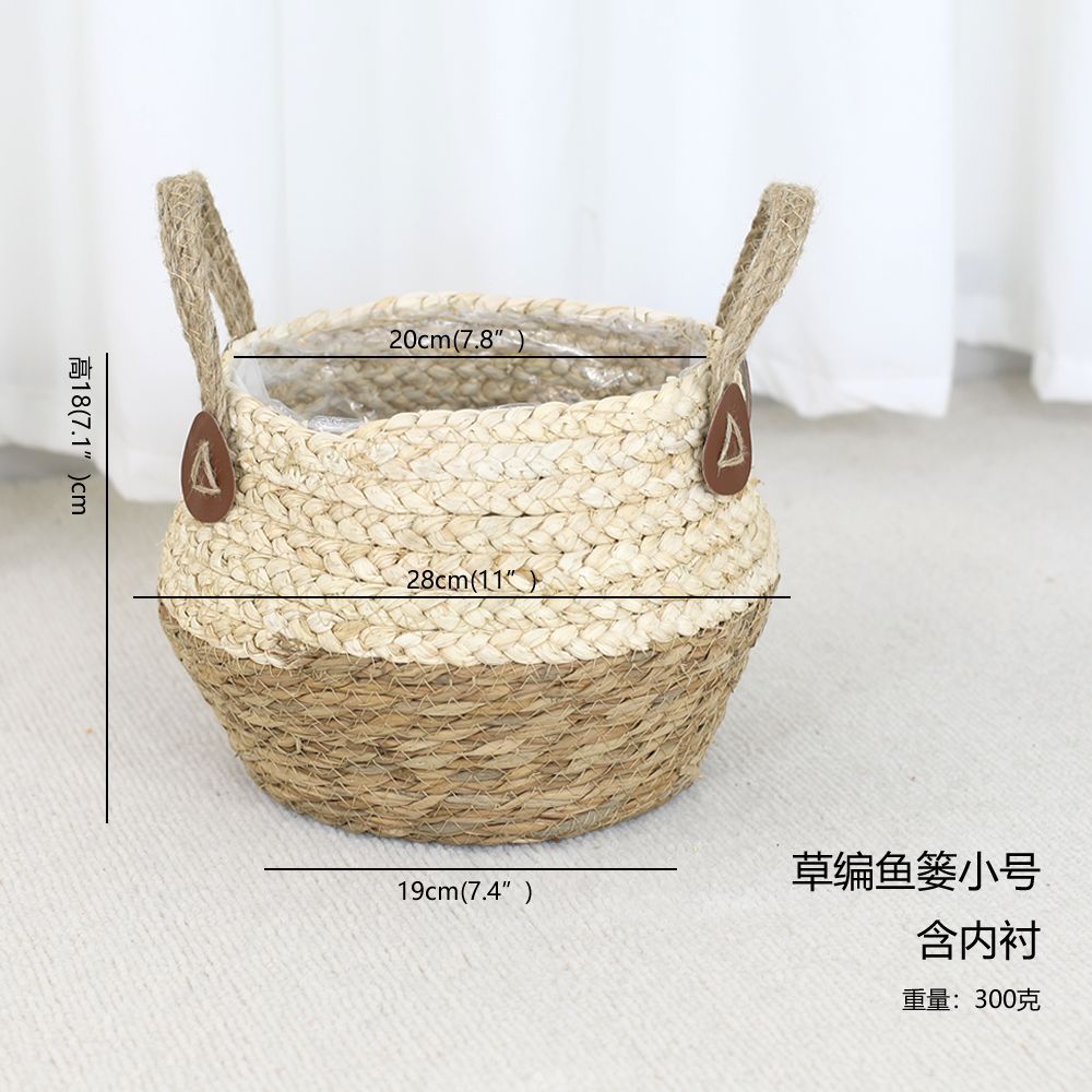 Cesta de flores ornamentación de caña tela de paja maceta de mano maceta de plantación verde maceta de almacenamiento canasta de plantas de sala de estar decoración de flores en maceta