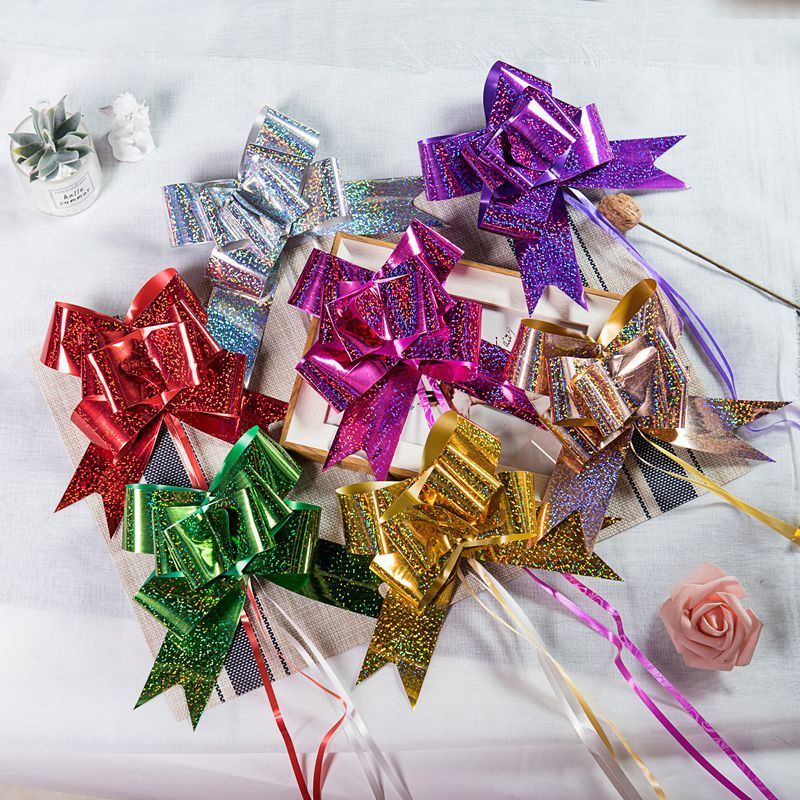 Venta caliente transfronteriza 50 láser mano dibujado flor Regalo De vacaciones decoración del partido arco dibujado flor cinta Navidad dibujado flor