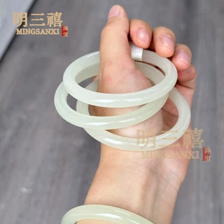 批发外蒙料仿新疆和田玉青白玉细圆条玉手镯青白玉镯子少女细手镯