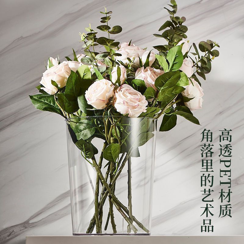 Trash Bin Office Multifunctional Wine Barrel Flower Barrel Garbage Waste Paper Storage Barrel Wind Light Luxury Transparent Garbage Paper Basket