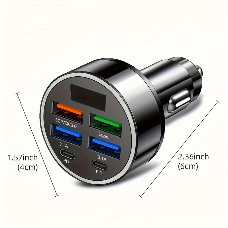 40W Fast Charging Car Charger 6 in 1 Digital Display Black|ru
